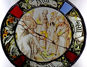 Vetrata w79 raffigurante Cristo e la donna adultera