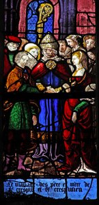 Finestra w9 raffigurante scene dalle vite di San Crispino e San Crispiniano da French School