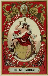 Etichetta del vino raffigurante Bacco da French School