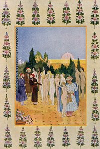 Con il mio mantello proteggerò la sua nudità, illustrazione da Le Mille e una Notte, 1895 (incisione a colori) da French School