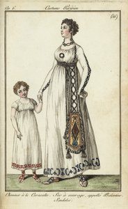 Donna e bambino con tagli di capelli Caracalla da French School