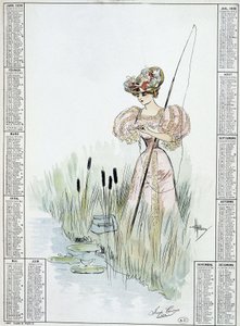 Donna che pesca - disegno di Guillaume da French School