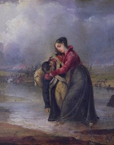 Donna che trasporta un soldato ferito durante le guerre napoleoniche