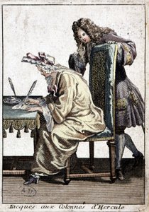 Donna in camicia e cuffia da notte che scrive una lettera con un uomo, n.d. c. 1715 da French School