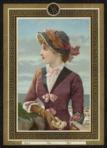 Donna che guarda il mare con binocolo da French School