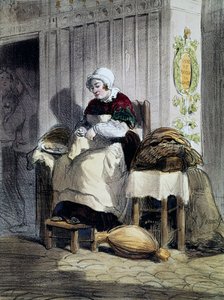 Donna che apre ostriche, stampa dalla serie Donne di Parigi da French School
