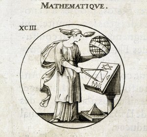 Donna con compasso e globo, personificazione della matematica da French School