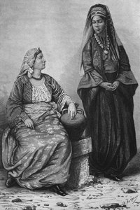 Donne di Tripoli, da La Siria di oggi. Viaggi in Fenicia, Libano e Giudea. 1875-1880 di Louis Charles Emile Lortet, 1884 (incisione in bianco e nero) da French School