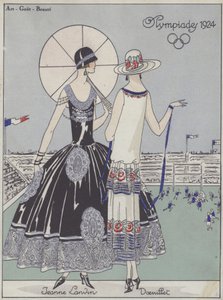 Moda femminile ai Giochi Olimpici del 1924 degli stilisti Jeanne Lanvin e Georges Doeuillet (litografia a colori)