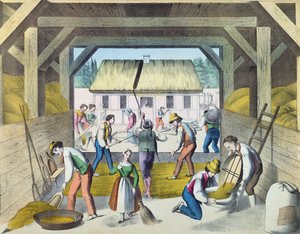 Lavoro nel cortile della fattoria, probabilmente nella Francia orientale, 2a metà del XIX secolo da French School