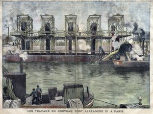 Lavori a Parigi del Pont Alexandre III. Incisione di aprile 1898 in "La petite Gironde" da French School