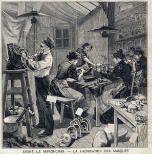 Laboratorio per la fabbricazione di maschere per i travestimenti del Carnevale.