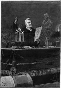 Victor Hugo (1802-1885) parla in occasione del centenario della morte di Voltaire, al Theatre de la Gaite a Parigi il 30 maggio 1878. Incisione in "Le Monde Illustré" n.1106 dell