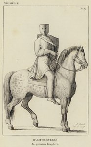XII secolo, abito da guerra, dei primi templari (incisione)