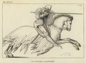 XII secolo, un cavaliere o gendarme (incisione) da French School