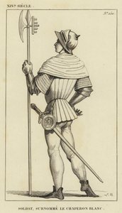 XIV secolo, soldato, soprannominato il Cappuccio Bianco (incisione)