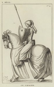 X secolo, un cavaliere (incisione) da French School