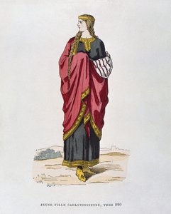 Giovane ragazza carolingia, dal 990, da Costumes civils et militaires des francais a travers les siecles da French School