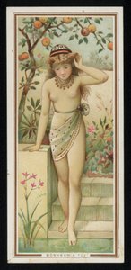 Giovane donna in un giardino, cartolina di auguri da French School