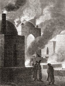 Adoratori del fuoco zoroastriani in un Tempio del Fuoco a Baku, Azerbaigian, da 
