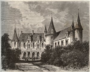 Chateau du Rocher a Mezangers en Mayenne - incisione in 