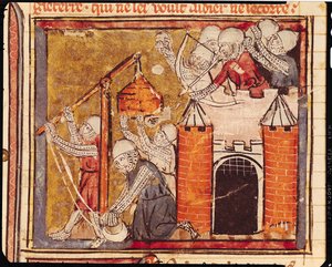 f.275r Assedio del Castello di Chinon, Grandes Chroniques de France, 1375-79 da French School
