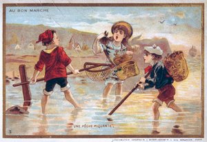 Cartolina vintage con bambini su una spiaggia