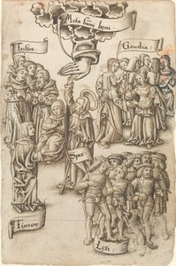 Speranza, raggiungendo il cielo, sta tra uomini tristi e felici, gioie e paure