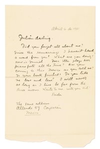 Lettera autografa firmata ("Frida") a Julien [Levy], Coyoacán, 6 aprile 1941 (penna e inchiostro su carta) da Frida Kahlo