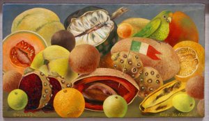 Natura morta con pappagallo e bandiera da Frida Kahlo