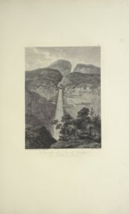 Cascate del Rio de Vinagre, vicino al vulcano di Purace, disegnato da Koch, inciso da Arnold, illustrazione da 