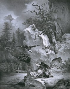 Avvoltoio con cervo morto da Friedrich August Mathias Gauermann