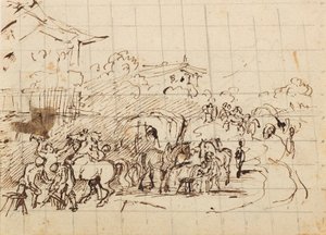 Cavalli davanti a una fucina da Friedrich August Mathias Gauermann