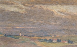 Paesaggio serale con campanile da Friedrich Hasslwander