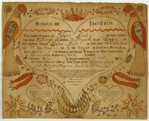 Certificato di nascita e battesimo, c. 1790-1800 da Friedrich Krebs