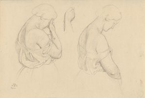 Due figure femminili a mezzo busto e uno studio di una mano da Friedrich Preller