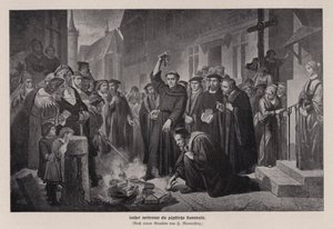 Martin Lutero brucia la bolla papale a Wittenberg, Germania da Friedrich Wilhelm Heinrich Martersteig