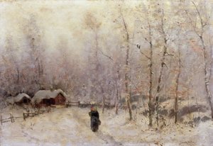 Donna con bambino in paesaggio invernale da Frithjof Smith Hald