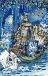 Re Ludovico II come Lohengrin nella Grotta Blu del Castello di Linderhof