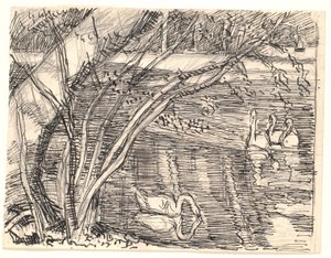 Un lago con quattro cigni da Fritz Syberg