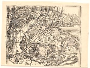 Un lago con quattro cigni da Fritz Syberg