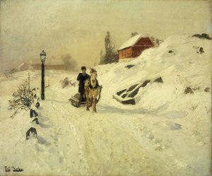 Slitta trainata da cavalli in un paesaggio invernale da Frits Thaulow