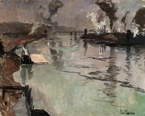 Ciminiere lungo il fiume da Frits Thaulow