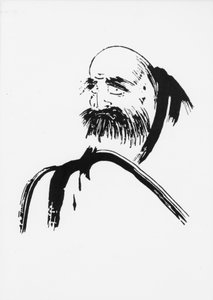Daruma, il fondatore della scuola Zen. Disegno del monaco giapponese Fugwei del XVII secolo. da Fugwei