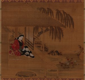 Giardino, interno e ragazza seduta, periodo Edo, 1615-1868 da Furuyama Moroshige