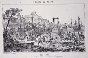 Riassemblaggio di cannoni sulla spiaggia di Tche-Fou, da 