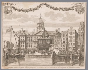 Folla sulla Piazza Dam ad Amsterdam celebra la proclamazione di Guglielmo IV come statolder da G.J. Marstaller