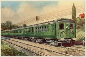La Southern Railway, Espresso elettrico da London Bridge a Eastbourne (litografia a colori) da G.P. Micklewright
