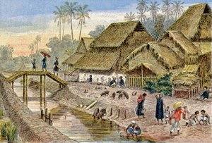 Un villaggio annamita, Indocina francese, c.1900 da G. Dascher