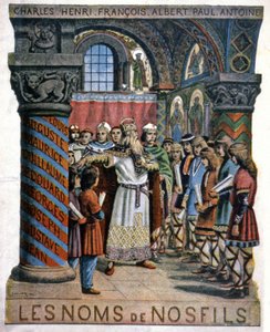 Carlo Magno e la scuola, c.1900 (illustrazione)